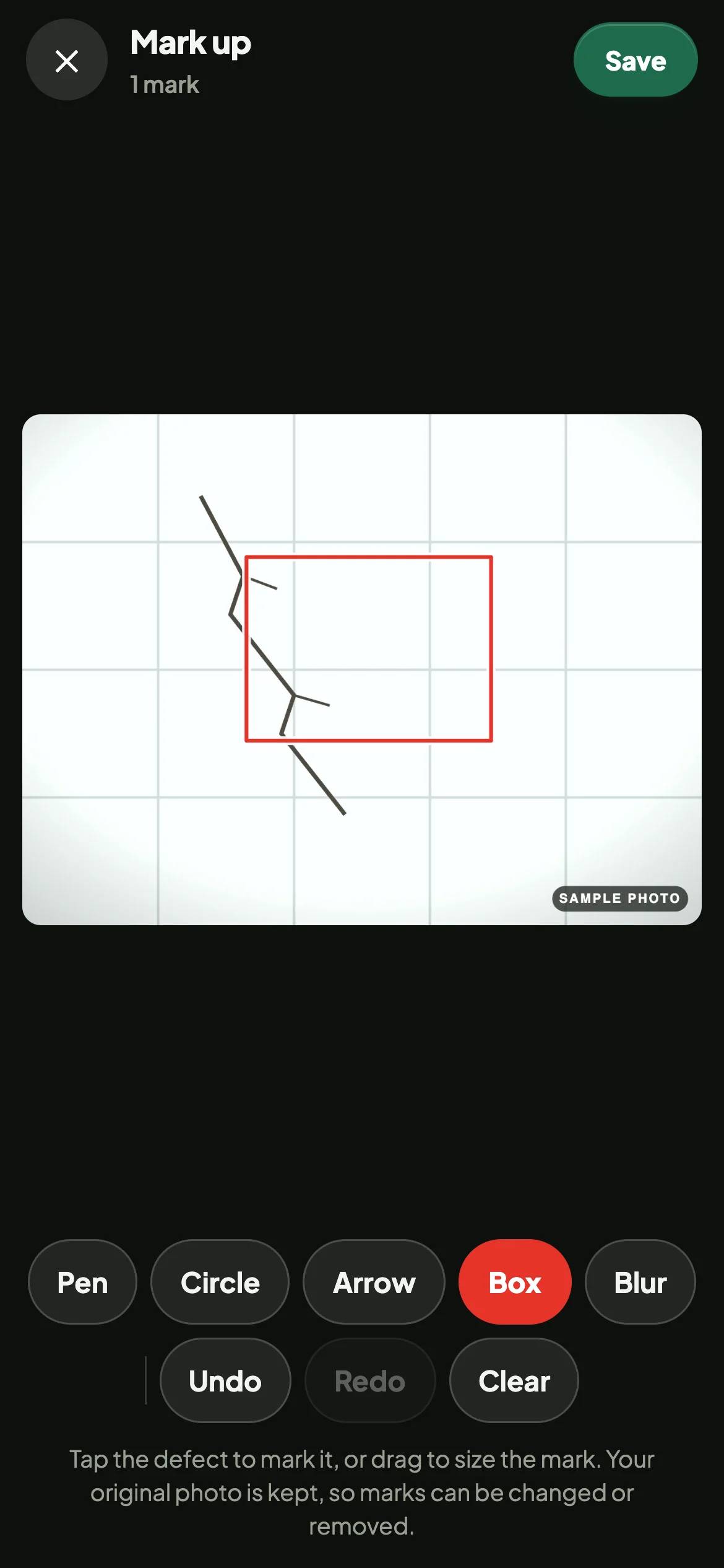 A red box drawn around the affected tiles